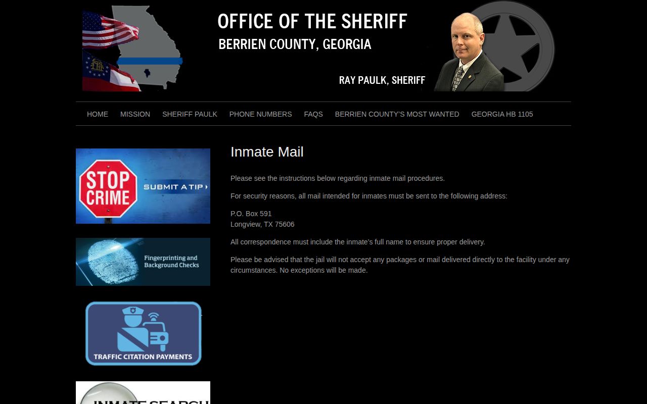 Berrien County Sheriff inmate mail procedure