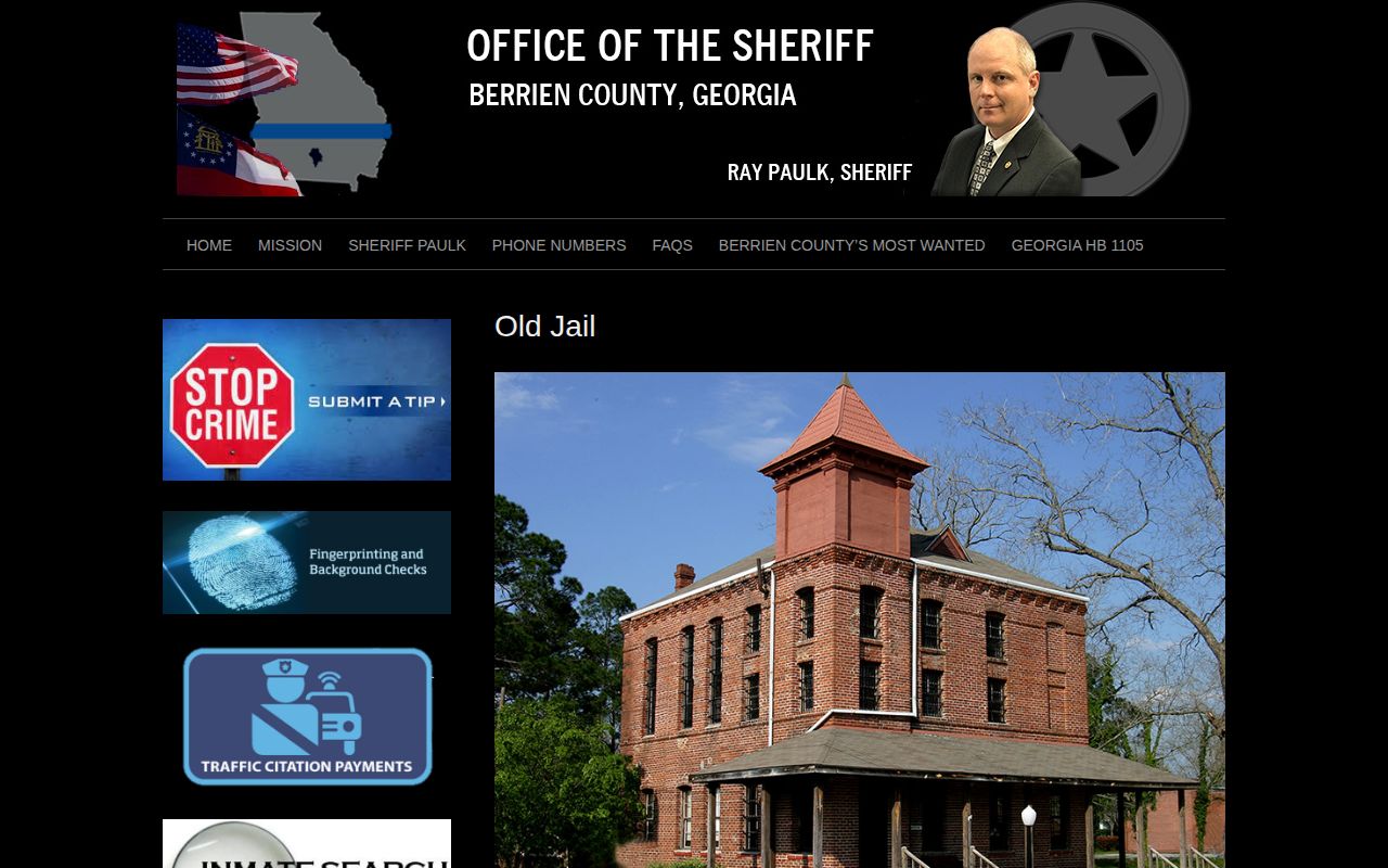 Sheriff history page for the Old Berrien County Jail