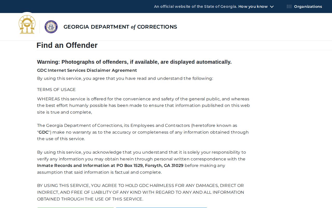 Berrien County released inmate GDC offender search entry